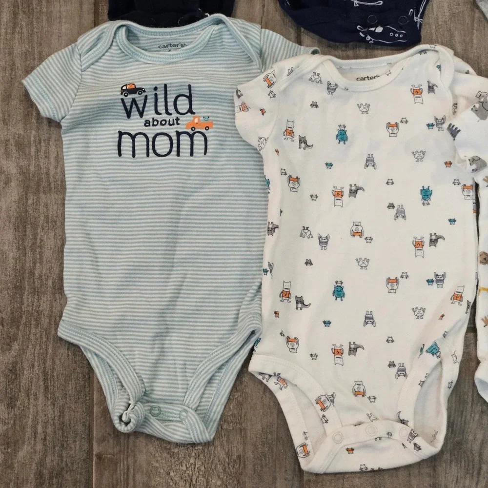 Carter's Bodysuits‎ Kids Size 6M 15 Piece Lot Stripes Animals Vehicles Infant
